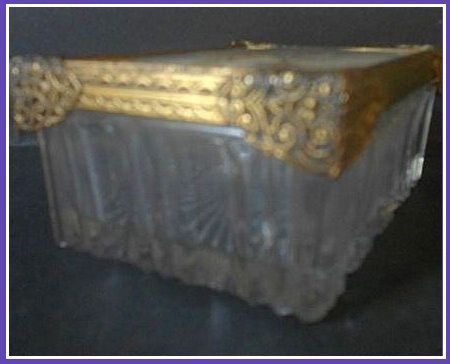 SALE PRICE! Scarce, Crystal Glass Vanity Box With Embroidery Lid & Internal Mirror SALE PRICE! Scarce, Crystal Glass Vanity Box With Embroidery Lid & Internal Mirror