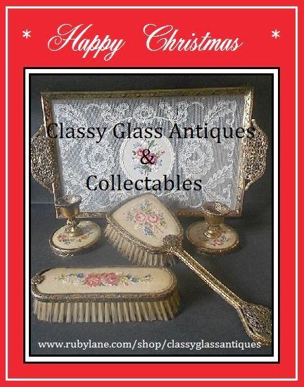 SALE PRICE! Beautiful Five Piece Vanity Brush Set With Candle Stick Holders & Lace Glass Tray SALE PRICE! Beautiful Five Piece Vanity Brush Set With Candle Stick Holders & Lace Glass Tray