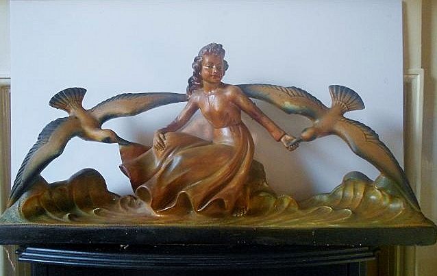 Magnificent Signed Original Art Deco Lady with Birds 26 inch Sculpture by M Toscana Magnificent Signed Original Art Deco Lady with Birds 26 inch Sculpture by M Toscana