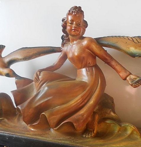 Magnificent Signed Original Art Deco Lady with Birds 26 inch Sculpture by M Toscana Magnificent Signed Original Art Deco Lady with Birds 26 inch Sculpture by M Toscana