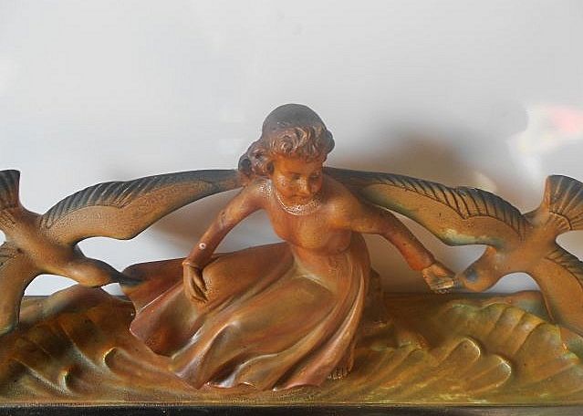 Magnificent Signed Original Art Deco Lady with Birds 26 inch Sculpture by M Toscana Magnificent Signed Original Art Deco Lady with Birds 26 inch Sculpture by M Toscana