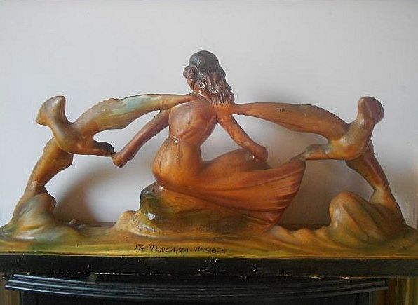 Magnificent Signed Original Art Deco Lady with Birds 26 inch Sculpture by M Toscana Magnificent Signed Original Art Deco Lady with Birds 26 inch Sculpture by M Toscana