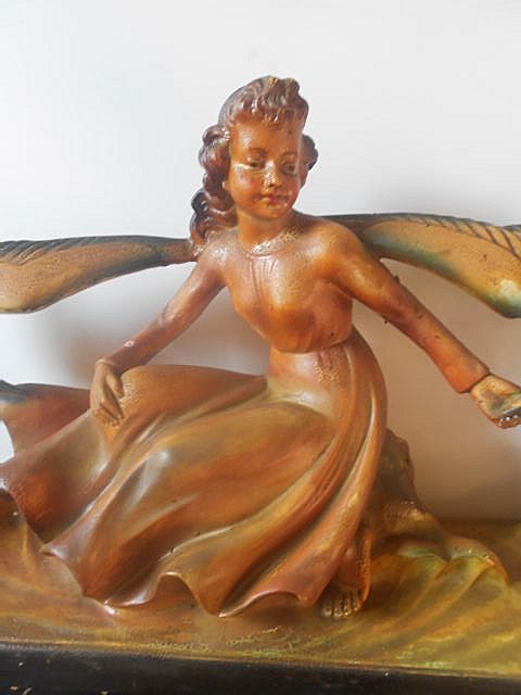 Magnificent Signed Original Art Deco Lady with Birds 26 inch Sculpture by M Toscana Magnificent Signed Original Art Deco Lady with Birds 26 inch Sculpture by M Toscana