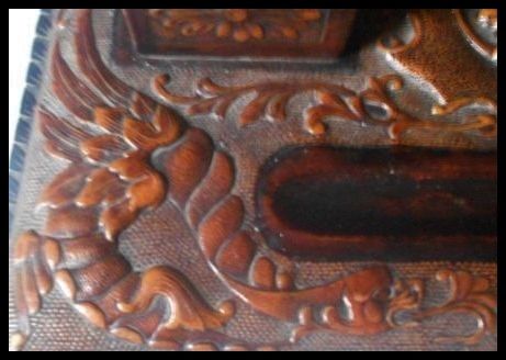 Early 20th Century Leather & Gesso Hand Tooled Continental Inkwell Early 20th Century Leather & Gesso Hand Tooled Continental Inkwell