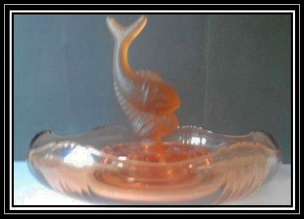 Lovely & Large Art Deco Pink Glass Center Piece Bowl & Fish Study by Inwald Lovely & Large Art Deco Pink Glass Center Piece Bowl & Fish Study by Inwald