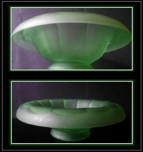 English 1920s Art Deco Green Satin Frosted Glass Bowl by George Davidson English 1920s Art Deco Green Satin Frosted Glass Bowl by George Davidson