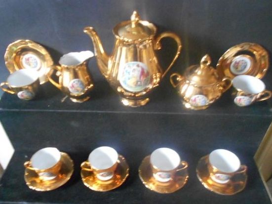Phenomenal Porcelain FIFTEEN PIECE Tea Set Service by Haas & Czjzek circa 1945. MINT CONDITION Phenomenal Porcelain FIFTEEN PIECE Tea Set Service by Haas & Czjzek circa 1945. MINT CONDITION
