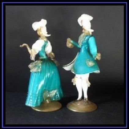 Murano Barovier & Toso Venetian Glass Pair of Courtesan Statuettes Murano Barovier & Toso Venetian Glass Pair of Courtesan Statuettes