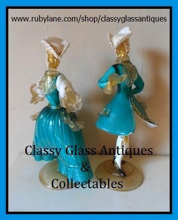 Murano Barovier & Toso Venetian Glass Pair of Courtesan Statuettes Murano Barovier & Toso Venetian Glass Pair of Courtesan Statuettes