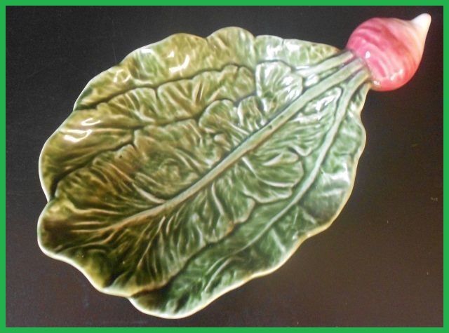 HALF PRICE. Marvellous Majolica Pottery Large Radish Turnip Pattern Dish by Pinheiro, Olfaire, Portugal. HALF PRICE. Marvellous Majolica Pottery Large Radish Turnip Pattern Dish by Pinheiro, Olfaire, Portugal.