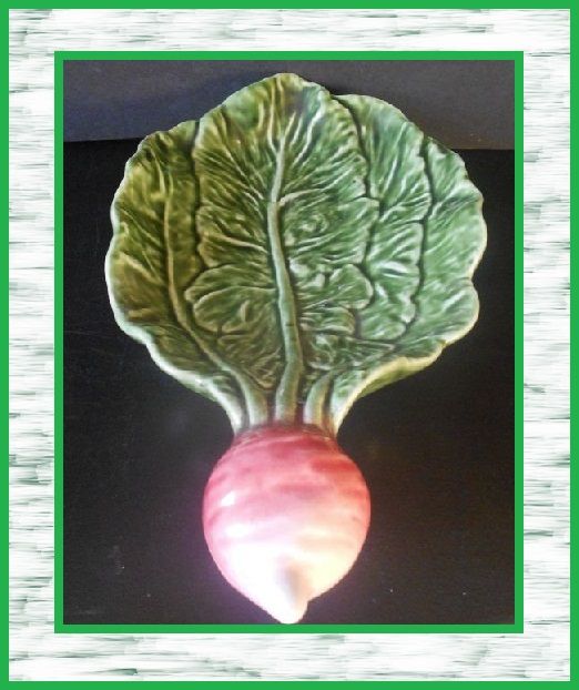 HALF PRICE. Marvellous Majolica Pottery Large Radish Turnip Pattern Dish by Pinheiro, Olfaire, Portugal. HALF PRICE. Marvellous Majolica Pottery Large Radish Turnip Pattern Dish by Pinheiro, Olfaire, Portugal.