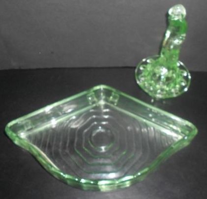 'September Morn' Art Deco Uranium Glass Lady Corner Display Complete With Mirror 'September Morn' Art Deco Uranium Glass Lady Corner Display Complete With Mirror