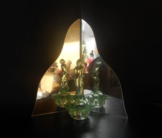 'September Morn' Art Deco Uranium Glass Lady Corner Display Complete With Mirror 'September Morn' Art Deco Uranium Glass Lady Corner Display Complete With Mirror