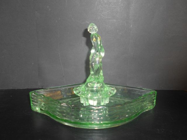 'September Morn' Art Deco Uranium Glass Lady Corner Display Complete With Mirror 'September Morn' Art Deco Uranium Glass Lady Corner Display Complete With Mirror