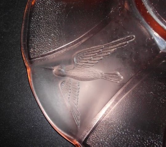 Czechoslovakian 1930's Art Deco Kingfisher Panel, Large Pink Glass Bowl Czechoslovakian 1930's Art Deco Kingfisher Panel, Large Pink Glass Bowl