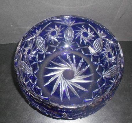 Phenomenal 10 inch Preciosa, Flashed Cobalt Blue 30% Lead Cut Crystal Glass Bowl Phenomenal 10 inch Preciosa, Flashed Cobalt Blue 30% Lead Cut Crystal Glass Bowl