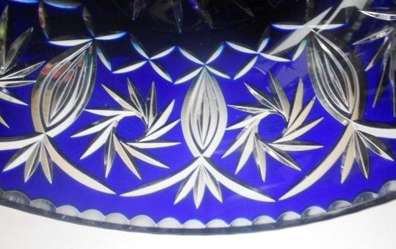 Phenomenal 10 inch Preciosa, Flashed Cobalt Blue 30% Lead Cut Crystal Glass Bowl Phenomenal 10 inch Preciosa, Flashed Cobalt Blue 30% Lead Cut Crystal Glass Bowl