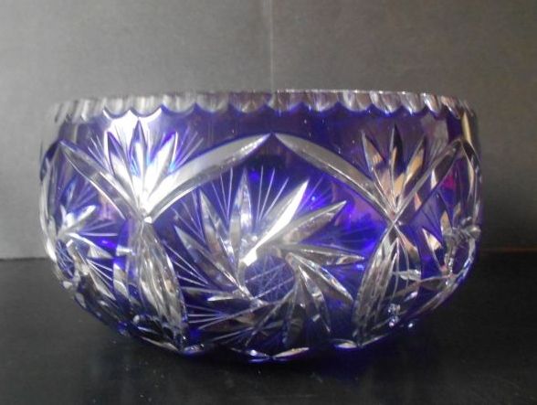 Phenomenal 10 inch Preciosa, Flashed Cobalt Blue 30% Lead Cut Crystal Glass Bowl Phenomenal 10 inch Preciosa, Flashed Cobalt Blue 30% Lead Cut Crystal Glass Bowl