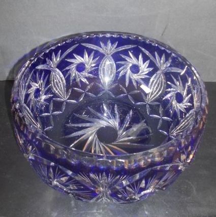 Phenomenal 10 inch Preciosa, Flashed Cobalt Blue 30% Lead Cut Crystal Glass Bowl Phenomenal 10 inch Preciosa, Flashed Cobalt Blue 30% Lead Cut Crystal Glass Bowl