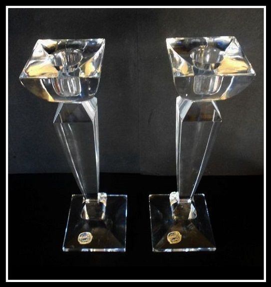 HALF PRICE. Finest Quality from Harrods London Cut Lead Crystal Glass Obelisk Candlesticks. Czechoslovakian HALF PRICE. Finest Quality from Harrods London Cut Lead Crystal Glass Obelisk Candlesticks. Czechoslovakian