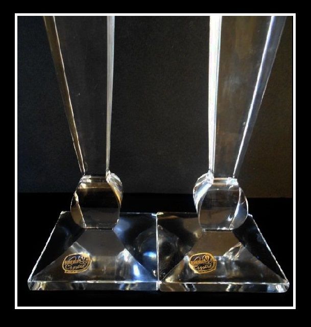 HALF PRICE. Finest Quality from Harrods London Cut Lead Crystal Glass Obelisk Candlesticks. Czechoslovakian HALF PRICE. Finest Quality from Harrods London Cut Lead Crystal Glass Obelisk Candlesticks. Czechoslovakian