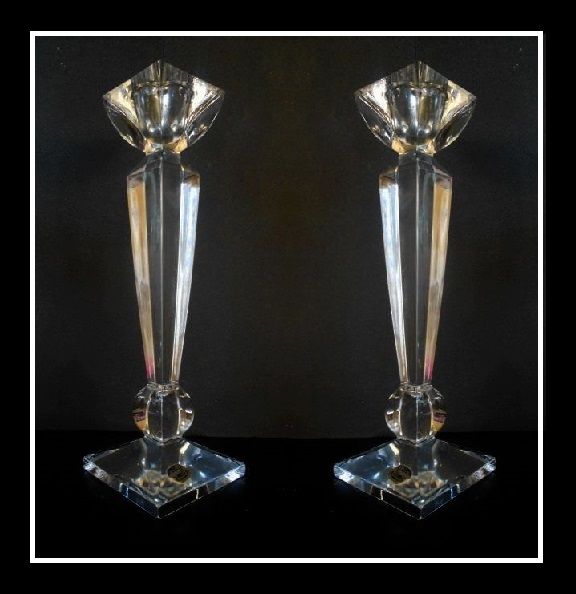 HALF PRICE. Finest Quality from Harrods London Cut Lead Crystal Glass Obelisk Candlesticks. Czechoslovakian HALF PRICE. Finest Quality from Harrods London Cut Lead Crystal Glass Obelisk Candlesticks. Czechoslovakian