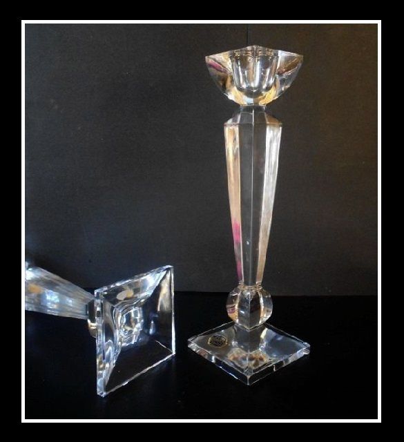 HALF PRICE. Finest Quality from Harrods London Cut Lead Crystal Glass Obelisk Candlesticks. Czechoslovakian HALF PRICE. Finest Quality from Harrods London Cut Lead Crystal Glass Obelisk Candlesticks. Czechoslovakian