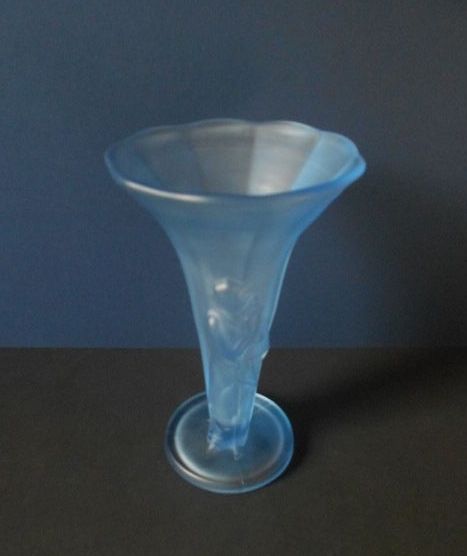 1930s Bohemian Art Deco Satin Frosted Blue Glass Figural Lady Vase 1930s Bohemian Art Deco Satin Frosted Blue Glass Figural Lady Vase