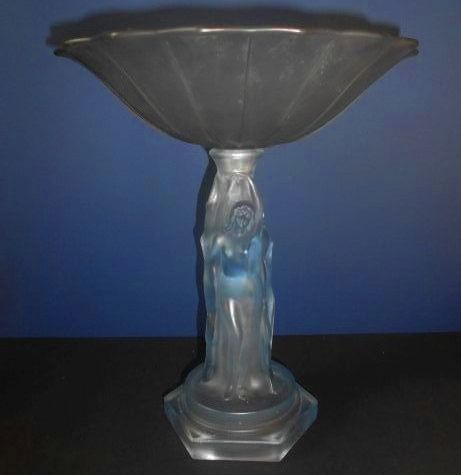The Sensational 'Three Graces' Two Part Blue Glass Center Piece Comport by Walther & Sohne, Germany. The Sensational 'Three Graces' Two Part Blue Glass Center Piece Comport by Walther & Sohne, Germany.