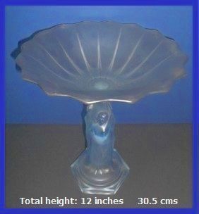 The Sensational 'Three Graces' Two Part Blue Glass Center Piece Comport by Walther & Sohne, Germany. The Sensational 'Three Graces' Two Part Blue Glass Center Piece Comport by Walther & Sohne, Germany.