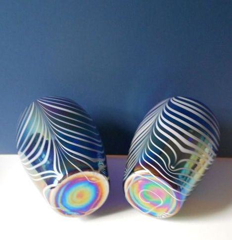 Gorgeous PAIR of Large & Substantial Mirrored Iridescent Cobalt Blue Vases. Mint & Numbered Gorgeous PAIR of Large & Substantial Mirrored Iridescent Cobalt Blue Vases. Mint & Numbered