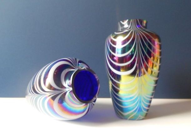 Gorgeous PAIR of Large & Substantial Mirrored Iridescent Cobalt Blue Vases. Mint & Numbered Gorgeous PAIR of Large & Substantial Mirrored Iridescent Cobalt Blue Vases. Mint & Numbered