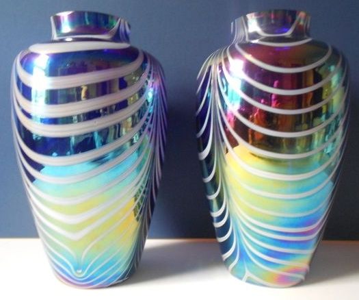 Gorgeous PAIR of Large & Substantial Mirrored Iridescent Cobalt Blue Vases. Mint & Numbered Gorgeous PAIR of Large & Substantial Mirrored Iridescent Cobalt Blue Vases. Mint & Numbered