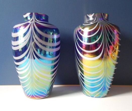 Gorgeous PAIR of Large & Substantial Mirrored Iridescent Cobalt Blue Vases. Mint & Numbered Gorgeous PAIR of Large & Substantial Mirrored Iridescent Cobalt Blue Vases. Mint & Numbered