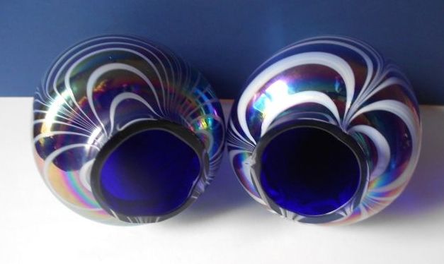Gorgeous PAIR of Large & Substantial Mirrored Iridescent Cobalt Blue Vases. Mint & Numbered Gorgeous PAIR of Large & Substantial Mirrored Iridescent Cobalt Blue Vases. Mint & Numbered