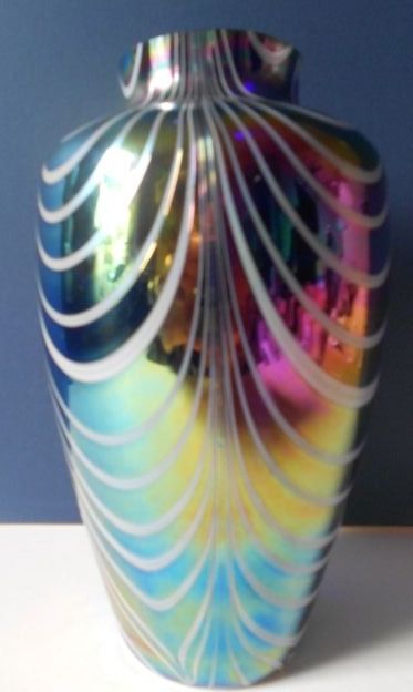 Gorgeous PAIR of Large & Substantial Mirrored Iridescent Cobalt Blue Vases. Mint & Numbered Gorgeous PAIR of Large & Substantial Mirrored Iridescent Cobalt Blue Vases. Mint & Numbered