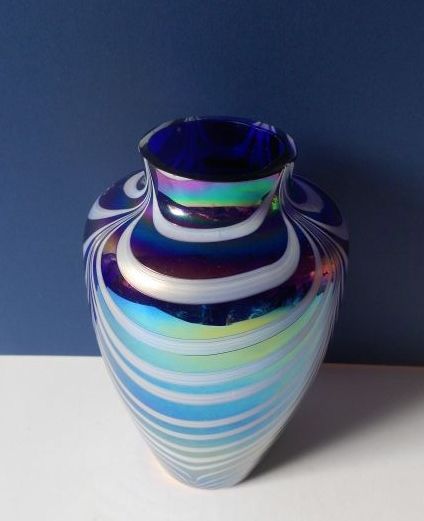 Gorgeous PAIR of Large & Substantial Mirrored Iridescent Cobalt Blue Vases. Mint & Numbered Gorgeous PAIR of Large & Substantial Mirrored Iridescent Cobalt Blue Vases. Mint & Numbered