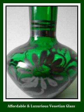 A Charming Pair of Venetian Emerald Green Silver Overlay Glass Vases A Charming Pair of Venetian Emerald Green Silver Overlay Glass Vases