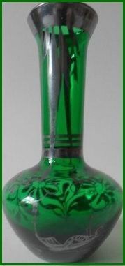 A Charming Pair of Venetian Emerald Green Silver Overlay Glass Vases A Charming Pair of Venetian Emerald Green Silver Overlay Glass Vases