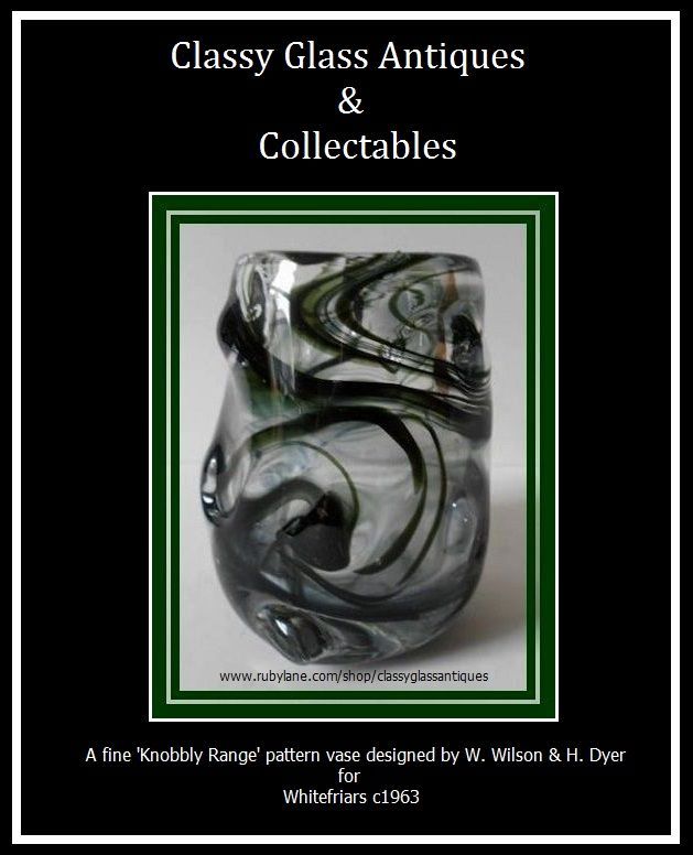 Wonderful Whitefriars 'Streaky Green Knobbly Range' Pattern Glass Vase circa 1964 Wonderful Whitefriars 'Streaky Green Knobbly Range' Pattern Glass Vase circa 1964