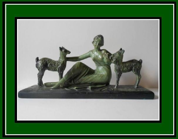 Original & Delightful 1930's French Art Deco 'dame et le chevreuil' Lady & Roe Deer Sculpture Original & Delightful 1930's French Art Deco 'dame et le chevreuil' Lady & Roe Deer Sculpture