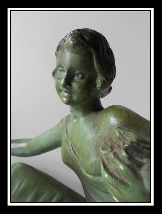 Original & Delightful 1930's French Art Deco 'dame et le chevreuil' Lady & Roe Deer Sculpture Original & Delightful 1930's French Art Deco 'dame et le chevreuil' Lady & Roe Deer Sculpture