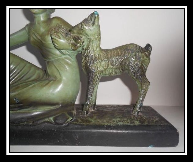 Original & Delightful 1930's French Art Deco 'dame et le chevreuil' Lady & Roe Deer Sculpture Original & Delightful 1930's French Art Deco 'dame et le chevreuil' Lady & Roe Deer Sculpture
