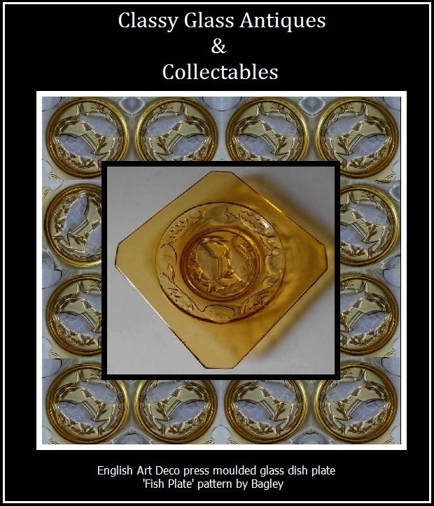 1930's English Art Deco 9 inch Amber Glass Dish. Fish Plate pattern 3123 by Bagley 1930's English Art Deco 9 inch Amber Glass Dish. Fish Plate pattern 3123 by Bagley