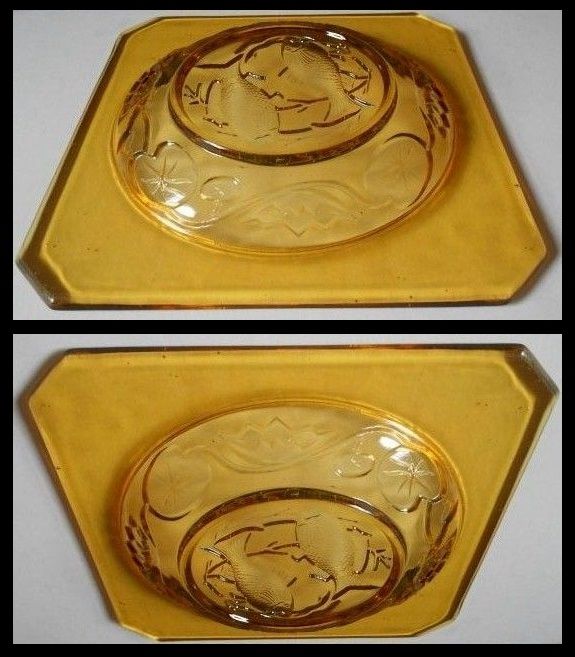 1930's English Art Deco 9 inch Amber Glass Dish. Fish Plate pattern 3123 by Bagley 1930's English Art Deco 9 inch Amber Glass Dish. Fish Plate pattern 3123 by Bagley