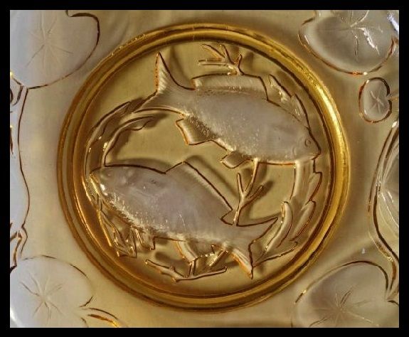 1930's English Art Deco 9 inch Amber Glass Dish. Fish Plate pattern 3123 by Bagley 1930's English Art Deco 9 inch Amber Glass Dish. Fish Plate pattern 3123 by Bagley