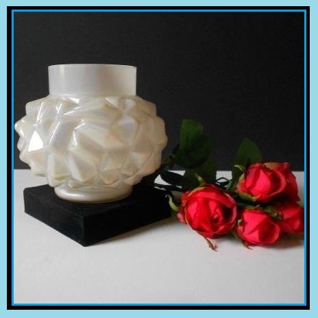 OFFERS INVITED. Diamond Point Mother of Pearl White Opal Iridescent Art Nouveau Glass Vase by Kralik OFFERS INVITED. Diamond Point Mother of Pearl White Opal Iridescent Art Nouveau Glass Vase by Kralik