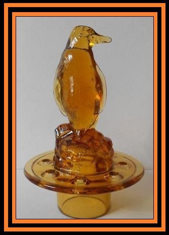 Czechoslovakian 1930's Art Deco Amber Glass Penguin 2 part Center Piece by Libochovice Czechoslovakian 1930's Art Deco Amber Glass Penguin 2 part Center Piece by Libochovice
