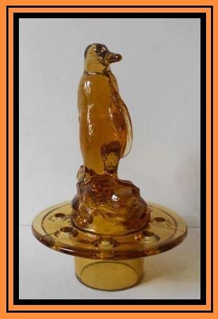 Czechoslovakian 1930's Art Deco Amber Glass Penguin 2 part Center Piece by Libochovice Czechoslovakian 1930's Art Deco Amber Glass Penguin 2 part Center Piece by Libochovice