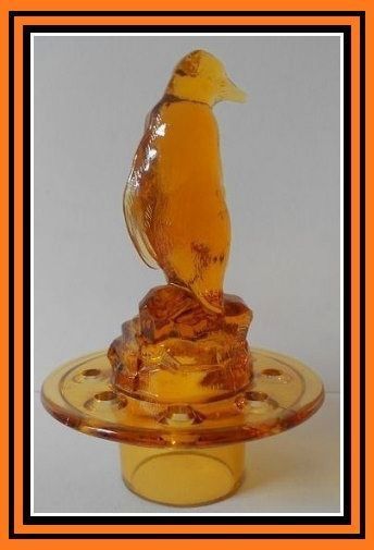 Czechoslovakian 1930's Art Deco Amber Glass Penguin 2 part Center Piece by Libochovice Czechoslovakian 1930's Art Deco Amber Glass Penguin 2 part Center Piece by Libochovice